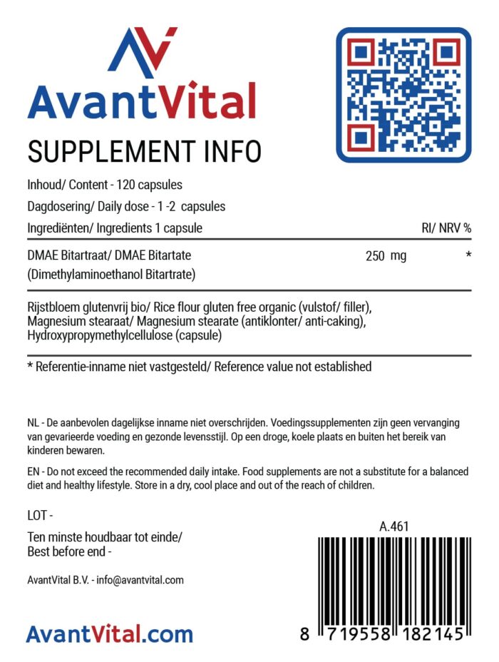 DMAE Bitartraat – 250 mg Choline AvantVital 5