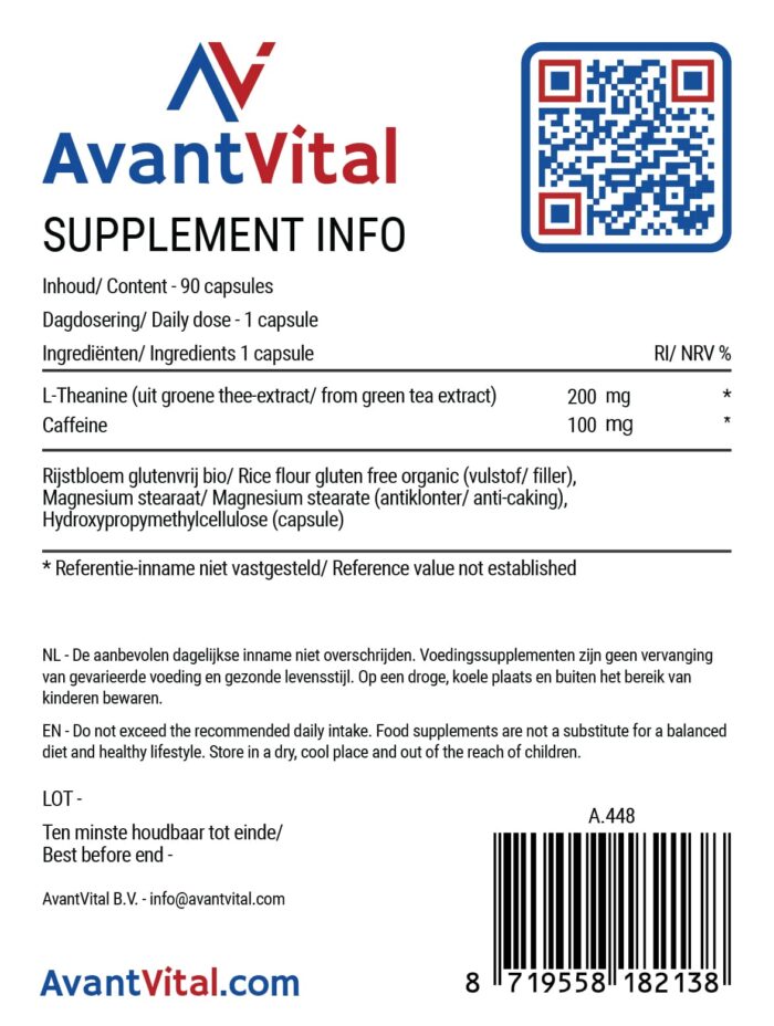 L-Theanine & Caffeine – 200 mg : 100 mg Aminozuren AvantVital 5