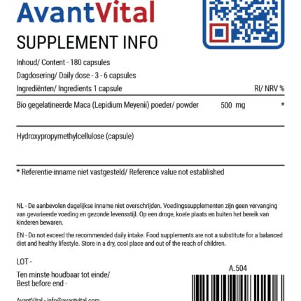 Maca – 500 mg Botanische extracten AvantVital 3