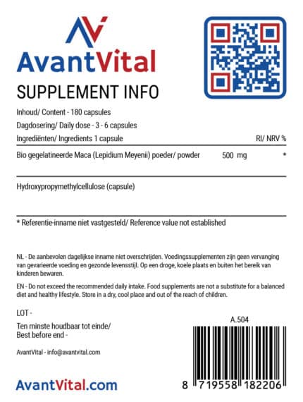 Maca – 500 mg Botanische extracten AvantVital 3