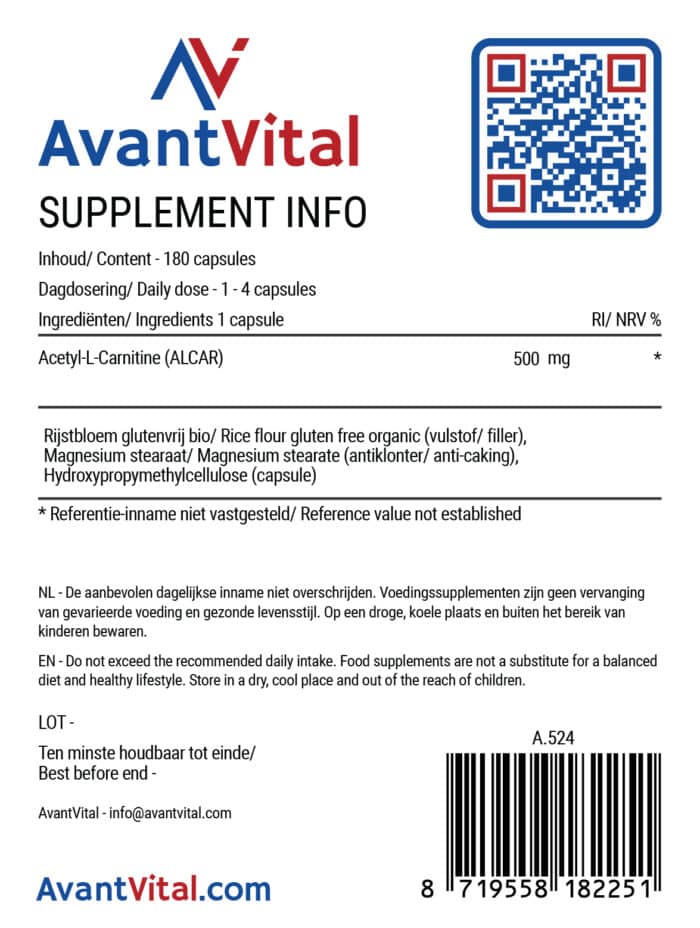 Acetyl-L-Carnitine (ALCAR) – 500 mg Sport & Fysieke Prestaties AvantVital 5