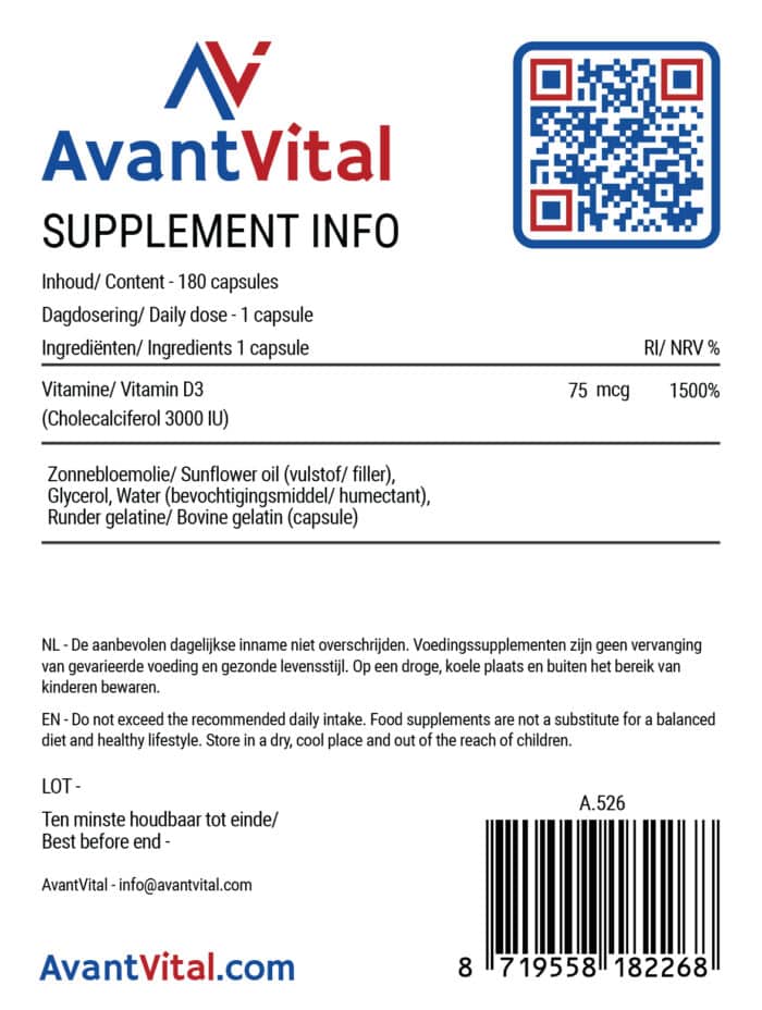 Vitamine D3 – 3000 IU Ontstekingsremmend AvantVital 5